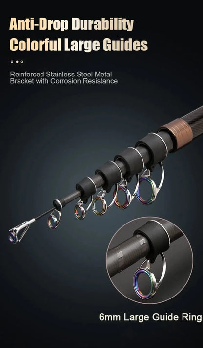 2.1-4.5M Telescopic Fishing Rod Carbon Spinning Fishing Pole Boat Saltwater Freshwater Beach Rock Surfcasting Baitcasting Rod