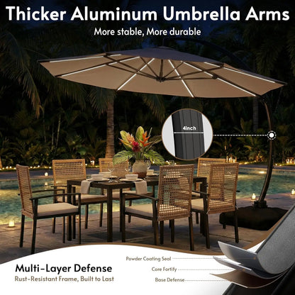 11FT Solar Powered LED Light Cantilever Patio Umbrella with Base Included, Large Cantilever Umbrella with, Customized