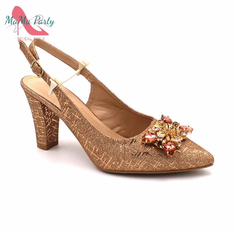 Fuchsia Color Italian Classics Design African Women Shoes and Bag Set High Quality with Shinning Crystal for Wedding Party