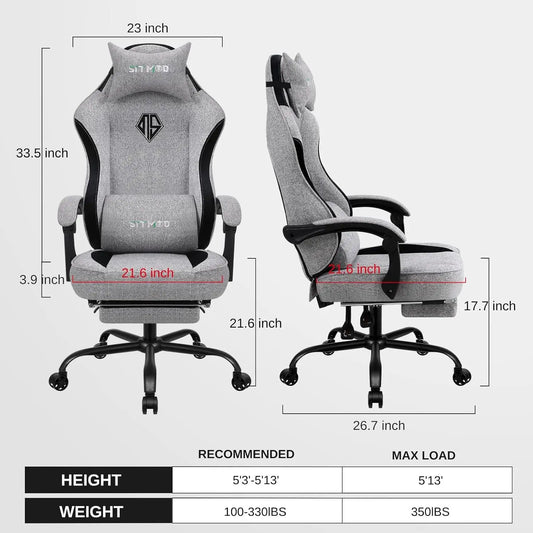 Gaming Chair, Video Game Chairs for Adults with Footrest High Back Headrest Lumbar Support Fabric Office Computer Desk Chair