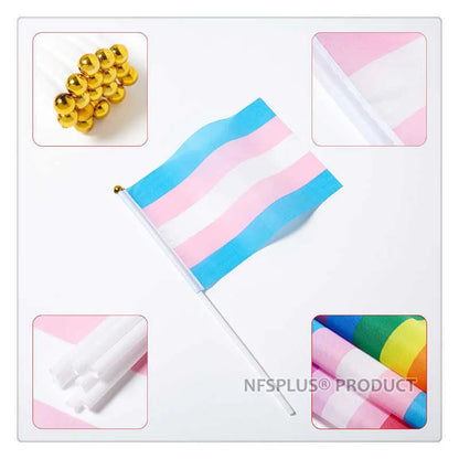 10 Pack Handheld Transgender Flag LGBT Trans Pride Banner 14x21cm With Small Stick Flagpole For Decoration Celebration Parades