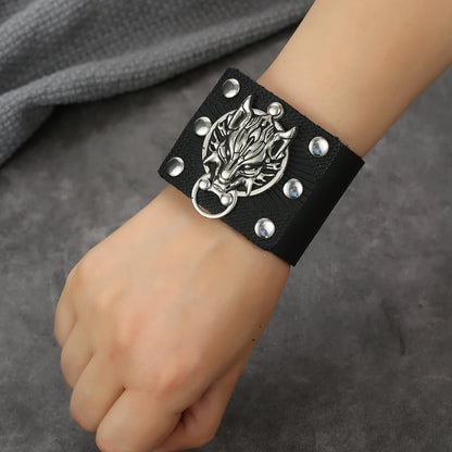 2025 Popular Jewelry Fashion Black Cuff Size Adjustable Dragon Head Pattern Charm Bracelet for Daily Wear