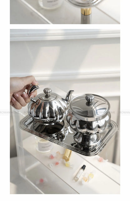 Nordic Luxury Stainless Steel TeaPot, Retro Sugar Bowl, Coffee Candy Jar with Lid for Home Decoration, Afternoon Tea, Holtel