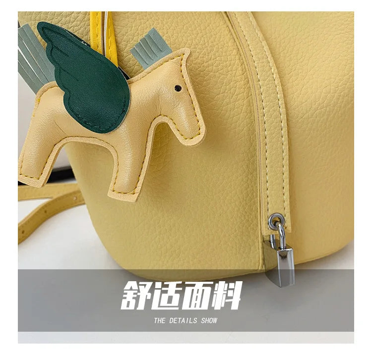 Popular and popular lychee patterned mother and child bucket bag for women, 2025 new casual retro handbag, casual commuting bag