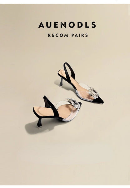 Summer Women High Heels Shoes Luxury Crystal Women Sandals Designer Pointed Toe Pumps Transparent Sexy Women sandalias de mujer