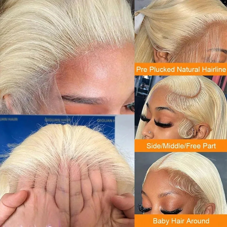 38 Inch 613 Straight Human Hair Wig With Baby Hair 13x4 Hd Lace 613 Blonde Wig Pre Plucked Bleached Knots 220 Density For Women
