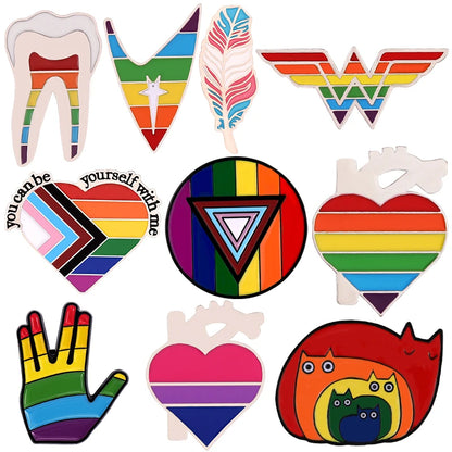 Rainbow Heart Enamel Pin Pride Tooth Book Cats Brooches Collar Badge LGBTQ Love is Love Gay Lesbian Jewelry Gift