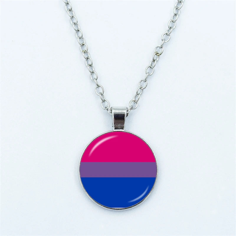 Rainbow Necklace LGBT Lesbian Gay Pride Rainbow Friendly Print Art Pattern Glass Cabochon Pendant Couple Chain Necklace Gift