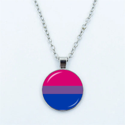 Rainbow Necklace LGBT Lesbian Gay Pride Rainbow Friendly Print Art Pattern Glass Cabochon Pendant Couple Chain Necklace Gift