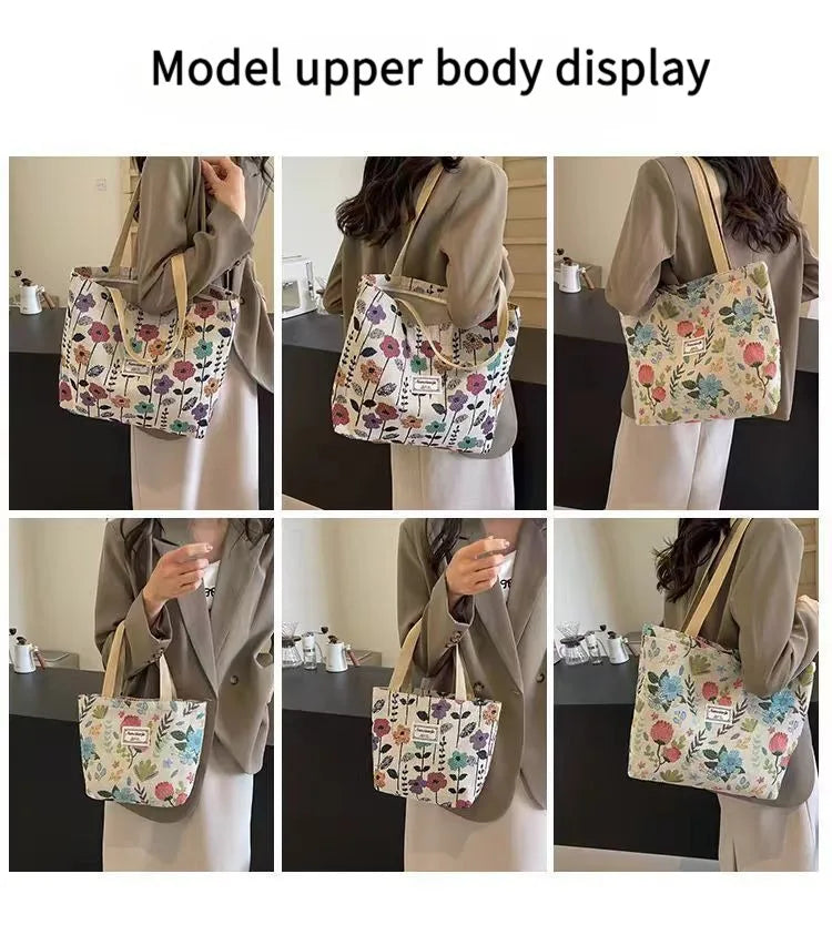 Large Capacity Niche Single Shoulder Bag for Women, Ins Style Canvas Bag, Tote Bag for Class, Commuting Bag