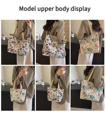 Large Capacity Niche Single Shoulder Bag for Women, Ins Style Canvas Bag, Tote Bag for Class, Commuting Bag