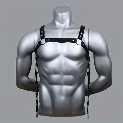 Leather Men Body Restraint Leather Shoulder Harness Belt Straps Suspenders Braces Armor Costume Sexual Male Lingerie Punk Gothic