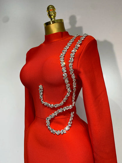 Women Sexy Long Sleeve Diamonds Maxi Long Bodycon Bandage Dress 2025 Celebrity Elegant Evening Party Luxury Birthday Dresses