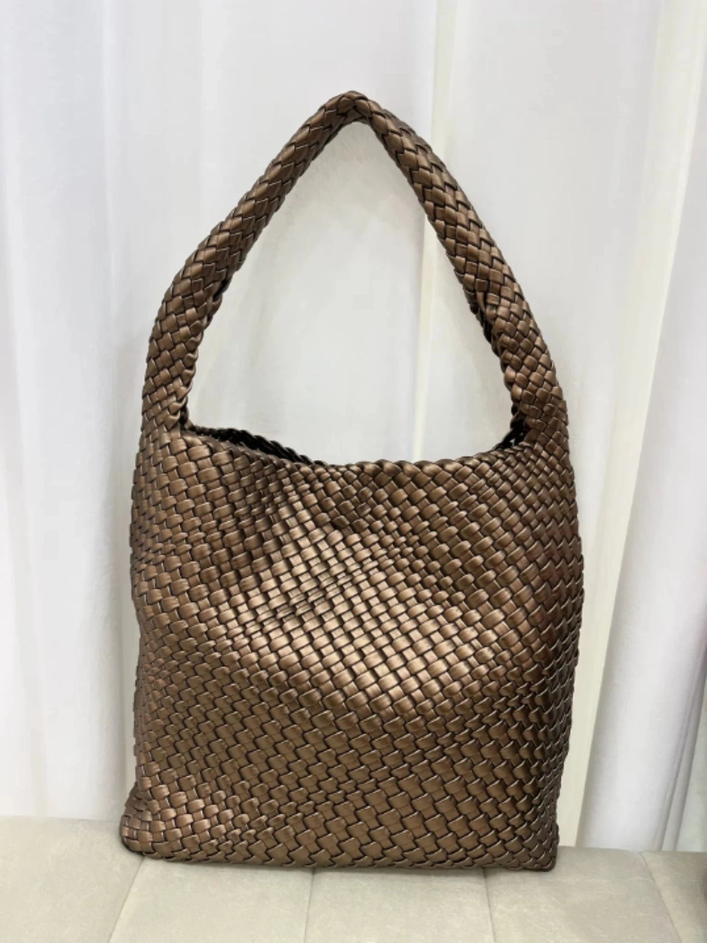 Women's Fashionable Woven PU Leather Tote Bag Shoulder Handbag Top-Handle Bag with Purse - Stylish Woven Bag Purses