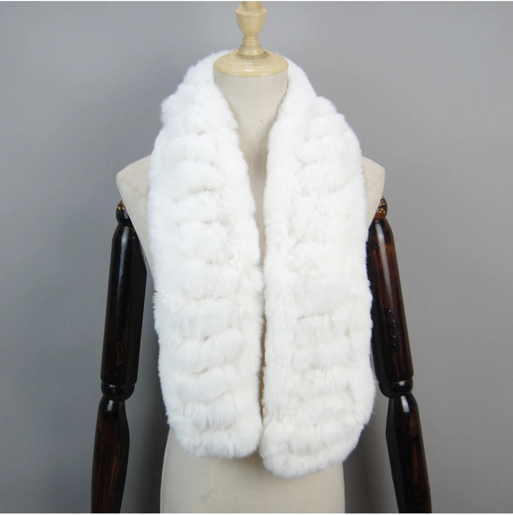 Winter Women Knitted Real Rex Rabbit Fur Scarf Natural Soft Long Style Rex Rabbit Fur Muffler Lady Warm 100% Genuine Fur Scarves