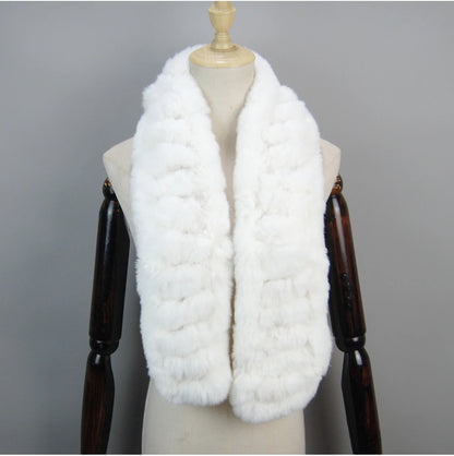 Winter Women Knitted Real Rex Rabbit Fur Scarf Natural Soft Long Style Rex Rabbit Fur Muffler Lady Warm 100% Genuine Fur Scarves
