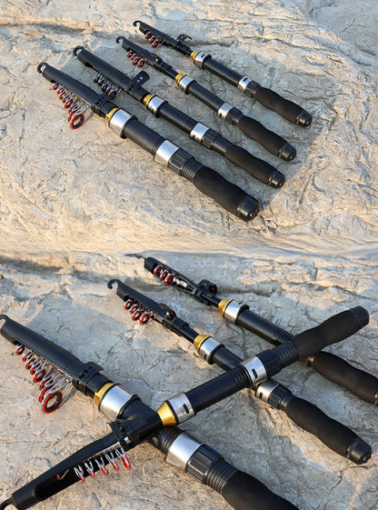 Mini Telescopic Sea Fishing Rod, Portable Spinning Rod 1.0-2.3m Ultra-Short Travel Rock Fishing Rod with Metal Spinning Reel