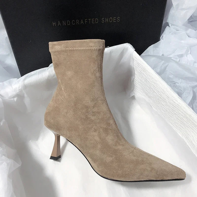 Pointed Toe Women Sock Short Boots Fashion Side Zippers Slim Ankle Booties Thin High Heel Autumn Winter Ladies Shoes