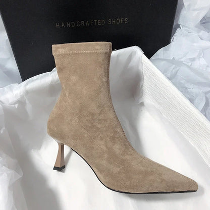 Pointed Toe Women Sock Short Boots Fashion Side Zippers Slim Ankle Booties Thin High Heel Autumn Winter Ladies Shoes