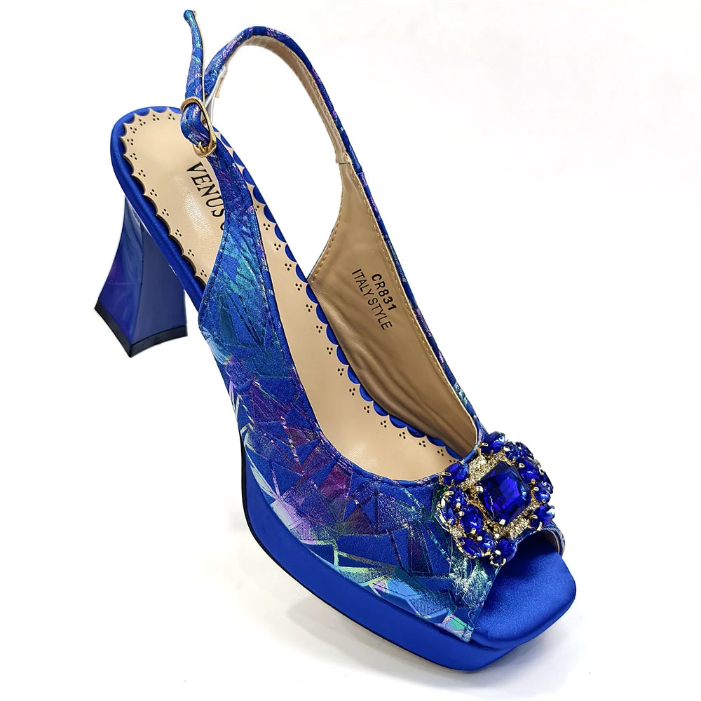 Venus Chan 2025 Elegant Peep-Toe Heels for Women - Perfect Italian Party Shoes & Bag Set with Sparkling Diamond Accents