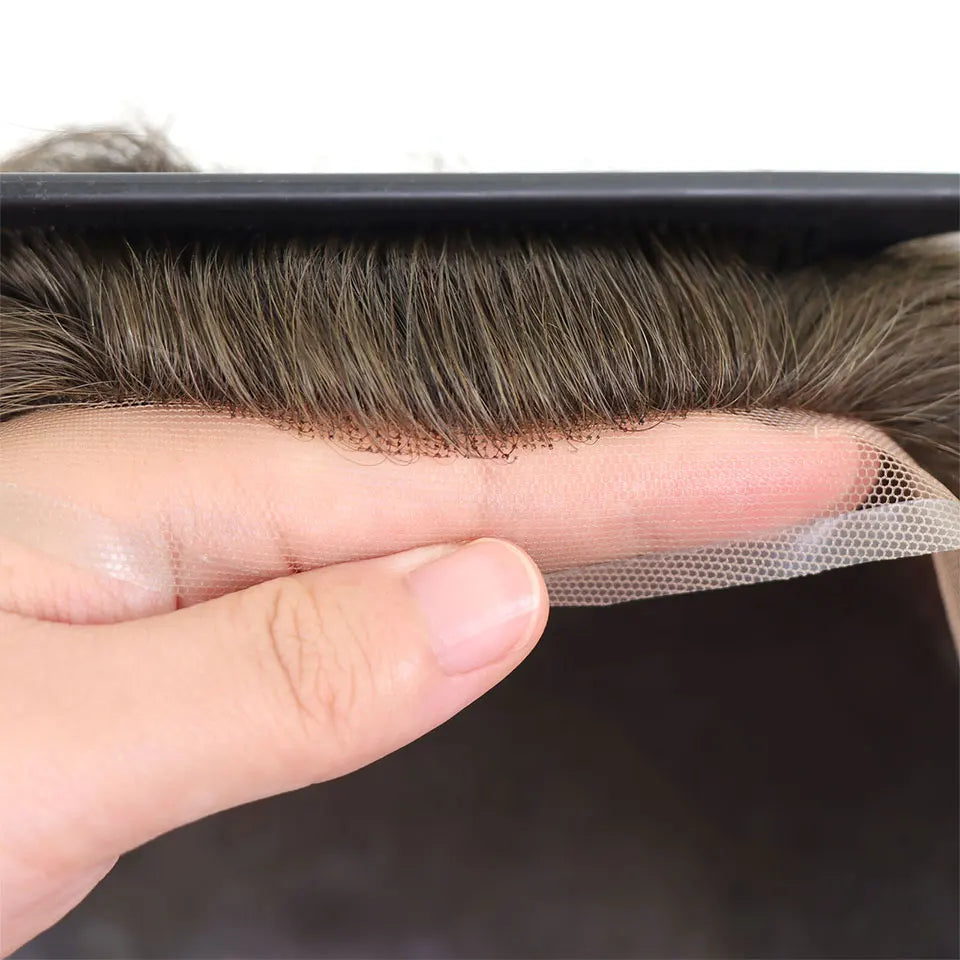 Brown Long Human Hairpieces Men's Toupee Natural Hairline Lace Front Male Wig Breathable Lace With PU Hair Replacement Systems