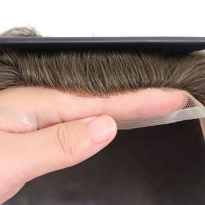 Brown Long Human Hairpieces Men's Toupee Natural Hairline Lace Front Male Wig Breathable Lace With PU Hair Replacement Systems