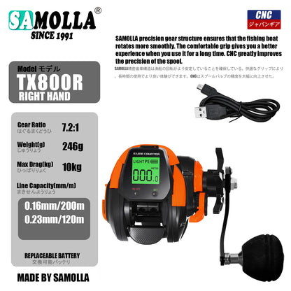 SAMOLLA Baitcasting Fishing Reel Electronic Big Led Screen High Speed 7.2:1 10kg Saltwater Waterproof Cast Drum Wheel Casting