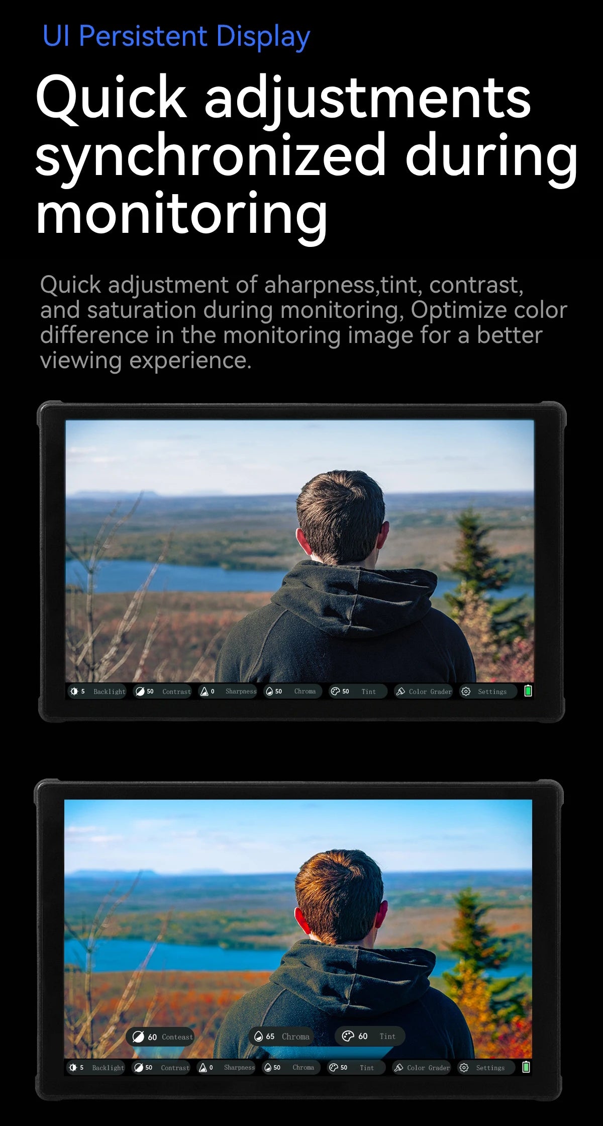 PortKeys LH5C -5.4 Inch On-Camera Monitor with Wired Camera Control/Focus Tracking Frame, 4K 360 Degree Color -Adjustment