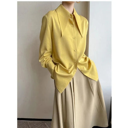 Spring Autumn New Elegant Long Sleeve Loose Shirt Tops Solid Color All-match Fashion Blouse Temperament Korean Women Clothing