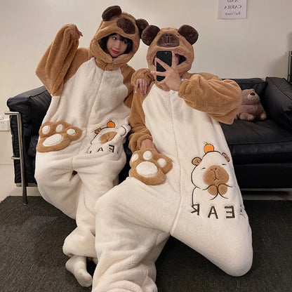 Kigurumi Adults Winter Sleepwear Women Men Pajamas Animal Onesie Thicken Couples Pijamas Cartoon Night Wears For Women Homewear
