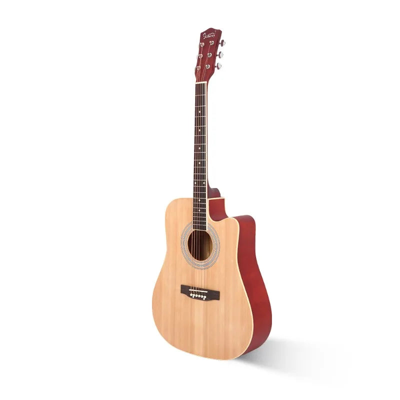 Acoustic Folk Guitar Cutaway Spruce Top Matte Natural Wood Color Music Instrument for Beginner Student