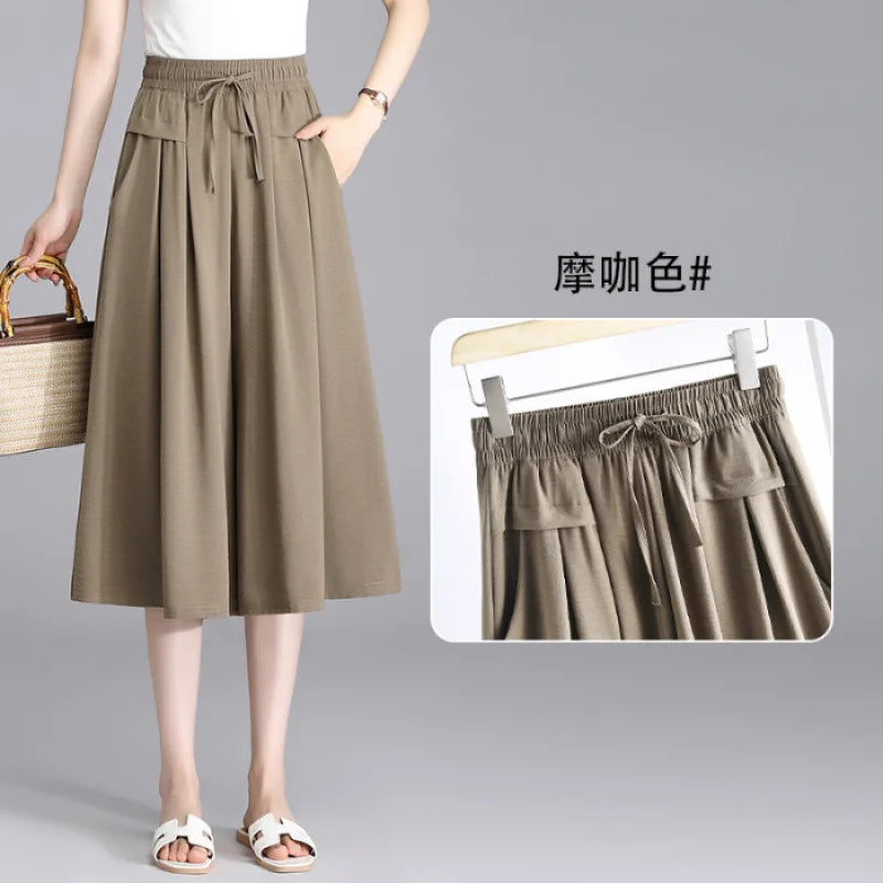 High Waist Wide Leg Seven-Foot Pants Women's Summer 2026 New Style Loose Comfortable Casual Trousers Skirt Pants