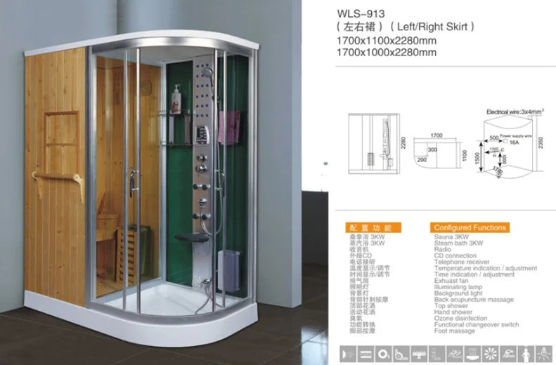 Ceiling light air enclosures wooden steam sauna and shower room bath