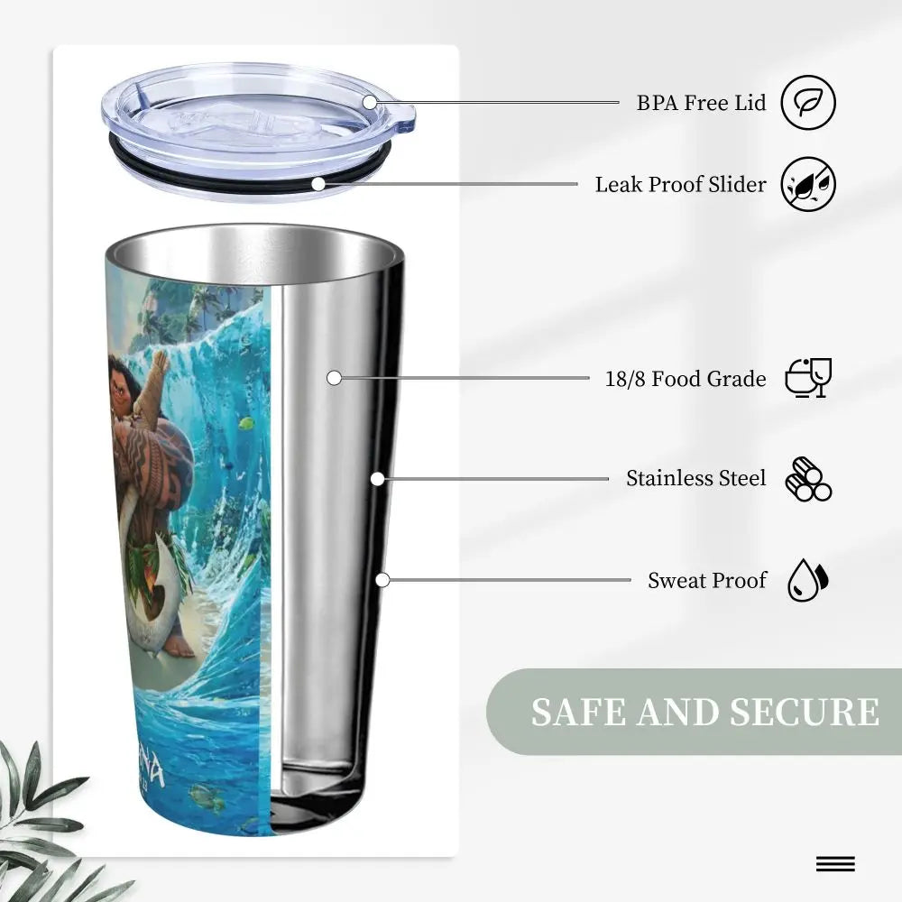 Moana and Pua Cartoon Movie Insulated Tumbler with Straws Stainless Steel Coffee Mugs Double Wall Car Bottle Cups 20oz