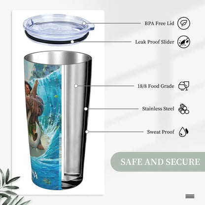 Moana and Pua Cartoon Movie Insulated Tumbler with Straws Stainless Steel Coffee Mugs Double Wall Car Bottle Cups 20oz