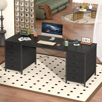 60 Inch Desk with 8 Drawers: Home Office, Study, Gaming Desk with Power Outlets, Black