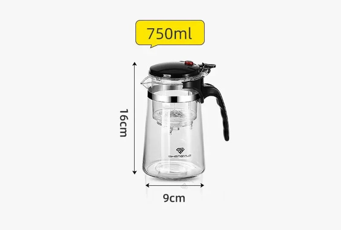 【Household Tea Infuser Kettle】Heat-Resistant Glass Tea Pot with Separator - for Loose Leaf Tea, Herbal Tea & Flower Tea