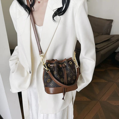 2026 Lady Luxurious Retro Bucket Bag-Shoulder Sling Bag, Backpack, Handbag, Print Drawstring Shoulder bag, Casual Versatile