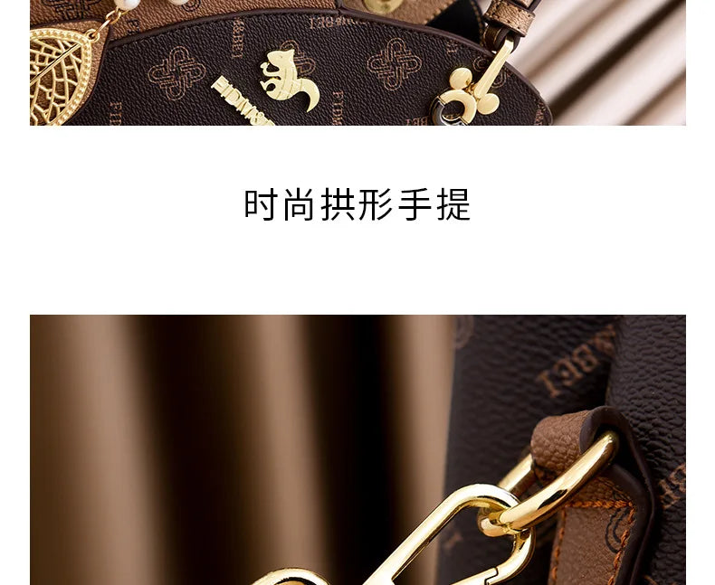 Luxury Brand Designer Women'S Handbag Leather Printed Shoulder Bag Large Capacity Classic Retro Crossbody Bag Commuting Tote Bag