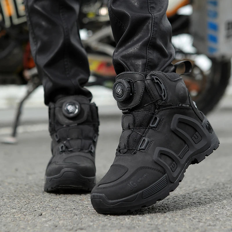 Motorcycle Riding Boots Waterproof Cowhide Leather Breathable Anti-Slip Wear-Resistant Touring Moto Shoes for Men Women
