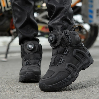 Motorcycle Riding Boots Waterproof Cowhide Leather Breathable Anti-Slip Wear-Resistant Touring Moto Shoes for Men Women