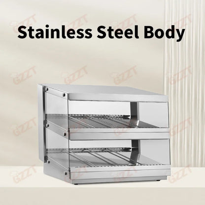 Stainless Steel Electric Commercial 2 Tier Dry Heating Fried Food Hamburger Pizza Warmer Showcase Dry Food Warmer Display