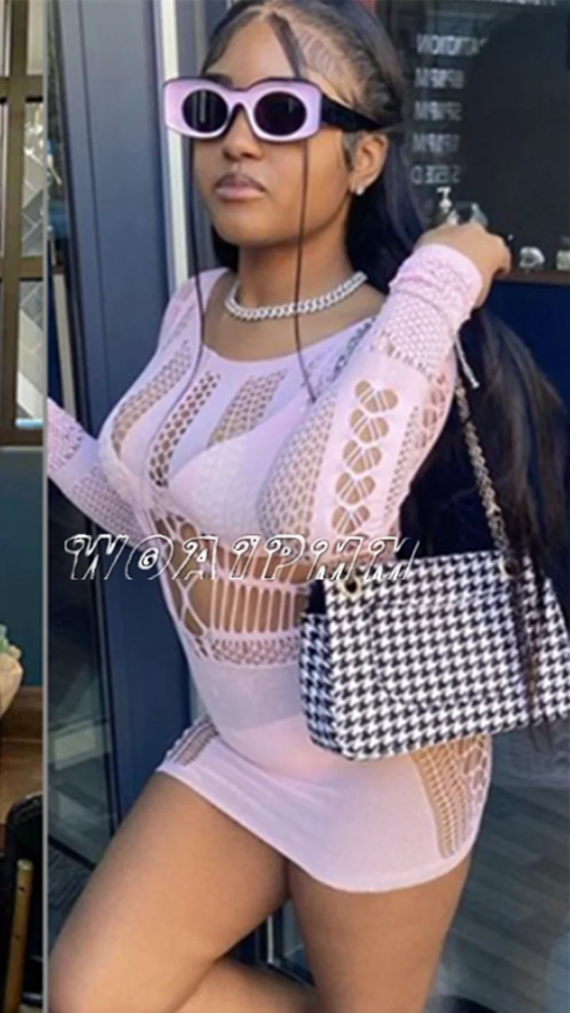 Sexy Fishnet Mini Dress Short Skirt Club Ladies 2024 Summer Bodycon Dress Evening Party Tight Mini Women Dress Lingeries
