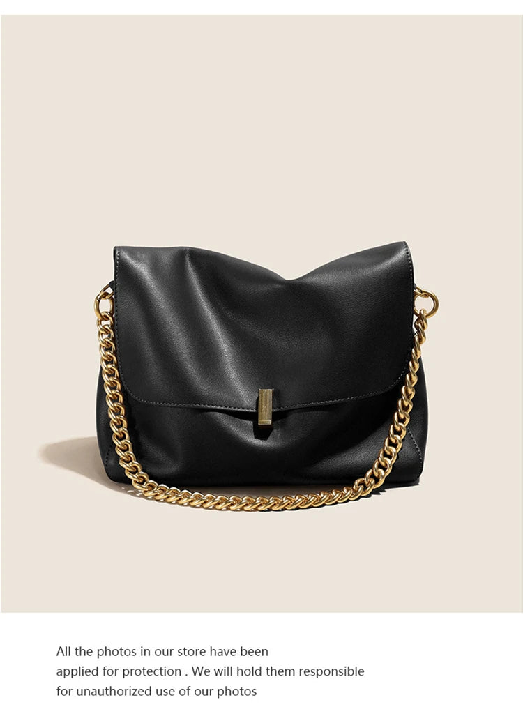 Toptrends Genuine Leather Large Chain Shoulder For Women 2026 Luxury Designer Office Messenger Bags Satchel Cow Ladies Handbags