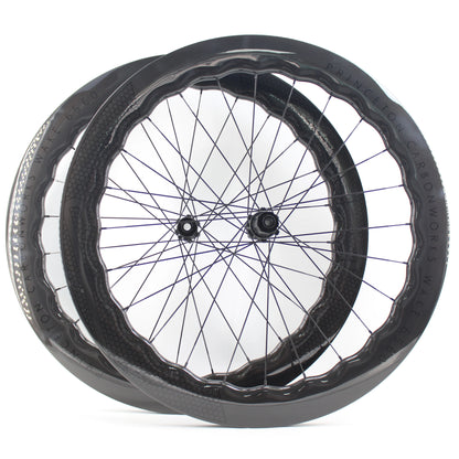 New 700C 65mm wave Road Bike UD Full Carbon Fibre Bicycle Thru Axle Center lock Disc brake Wheelset clincher tubeless rims 25mm