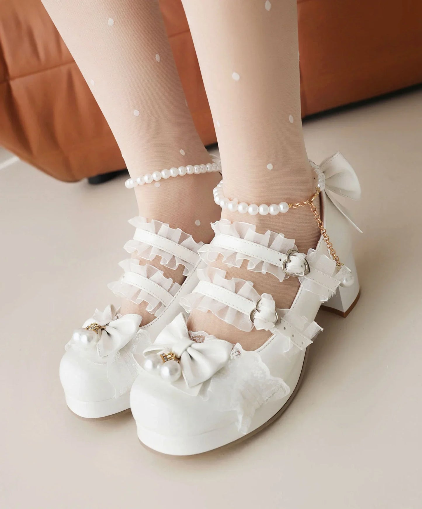 Cross Strap Women High Heels Mary Jane Pumps Party Wedding Cosplay White Pink Black Strawberry Bow Princess Cosplay Lolita Shoes