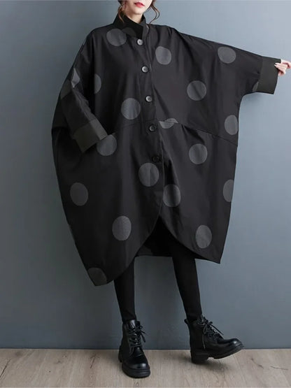 Oversized Polka Dot Trench Coat Women Vintage Autumn Loose Ladies Outwear Casual Trench Coats Fashion Woman Long Jacket Coat