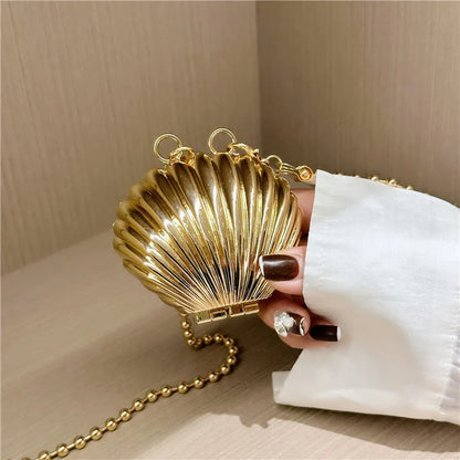 Golden Silver Evening Bag Handbag Luxury Designer Shoulder Crossbody Bags Party Wedding Clutch Mini Heart Pattern Shell Purse
