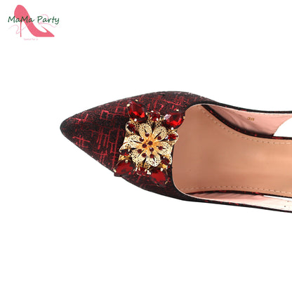Fuchsia Color Italian Classics Design African Women Shoes and Bag Set High Quality with Shinning Crystal for Wedding Party