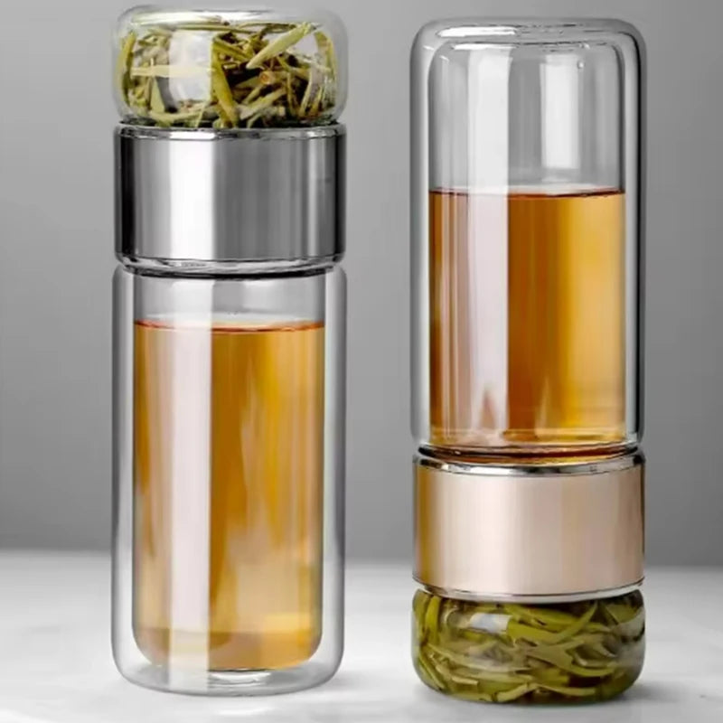 High Borosilicate Glass Tea Water Bottle Double Layer Infuser Tumbler with Tea Filter Drinkware Water Cup for Brewing Bottle